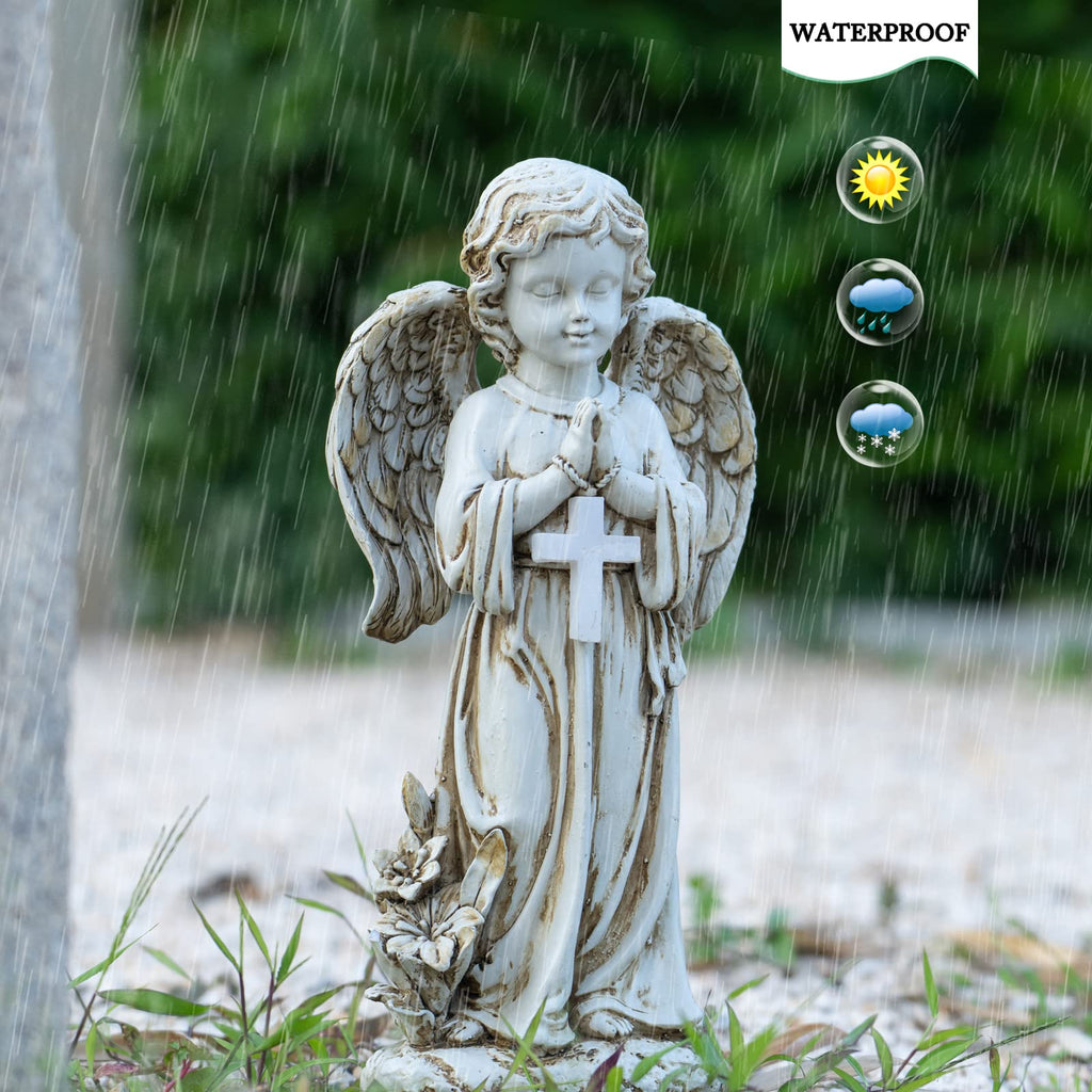 Angel Statue for Garden, Solar Angel for Cemetery Decorations, Garden Memorial Angels, Resin Praying Angels Figurine
