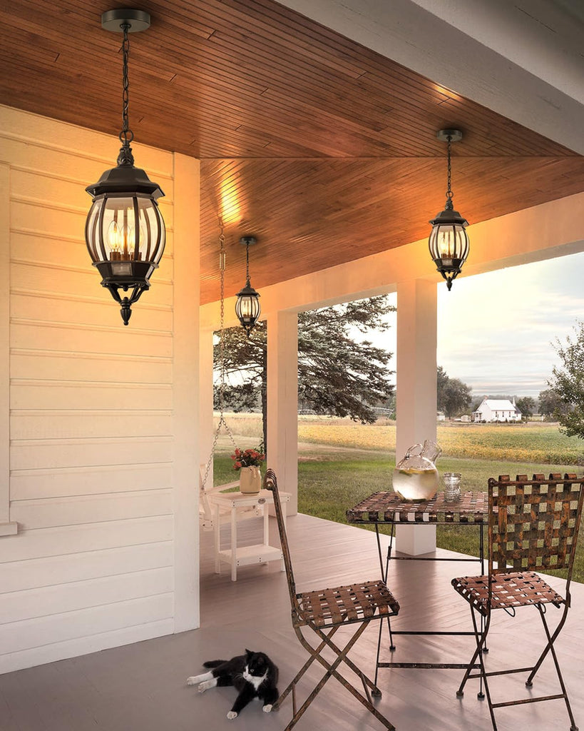 3-Light Large Pendant Light Fixtures, Modern Exterior Hanging Lantern Light