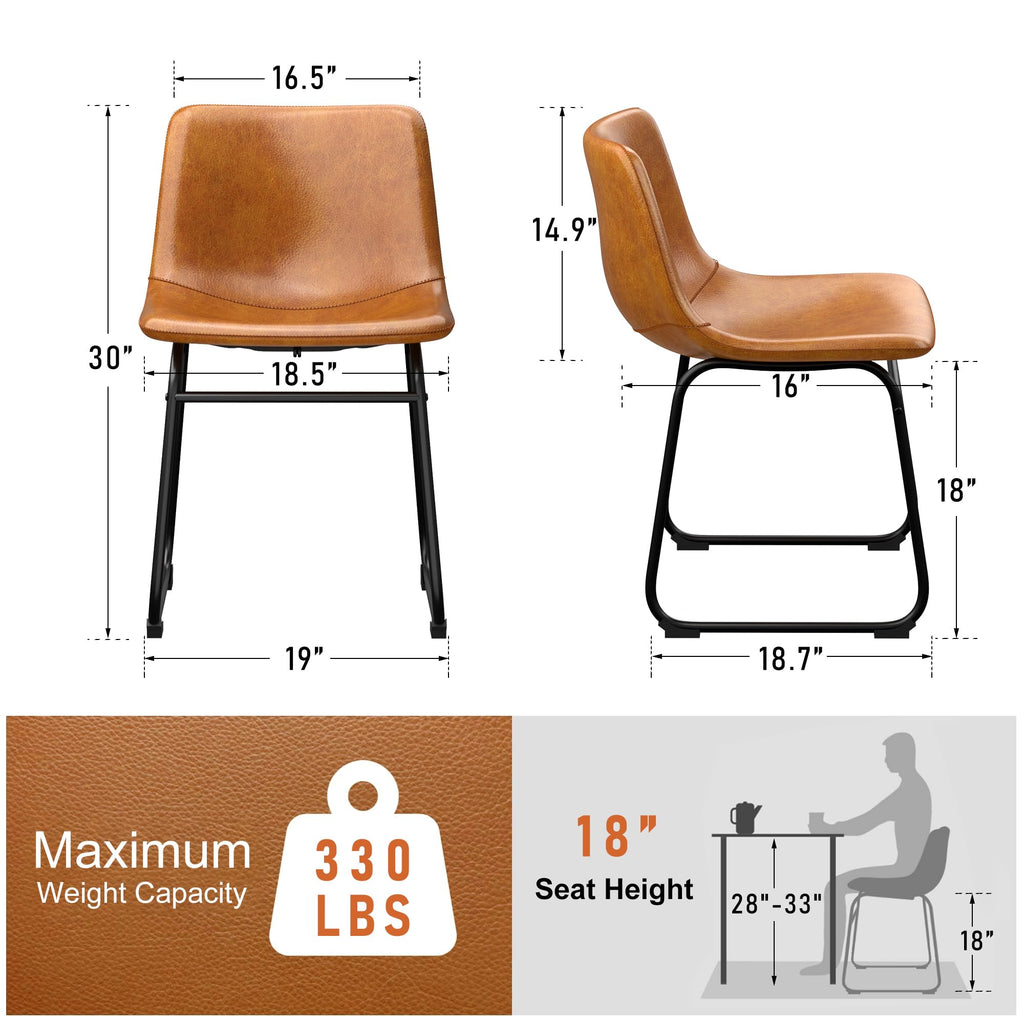 Dining Chairs Set of 6, 18" PU Leather Dinner Chairs, Brown
