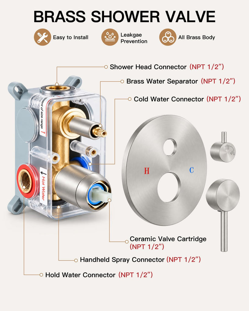 Shower Faucet Set with Rough-in Valve Trim Kit,Brushed Nickel