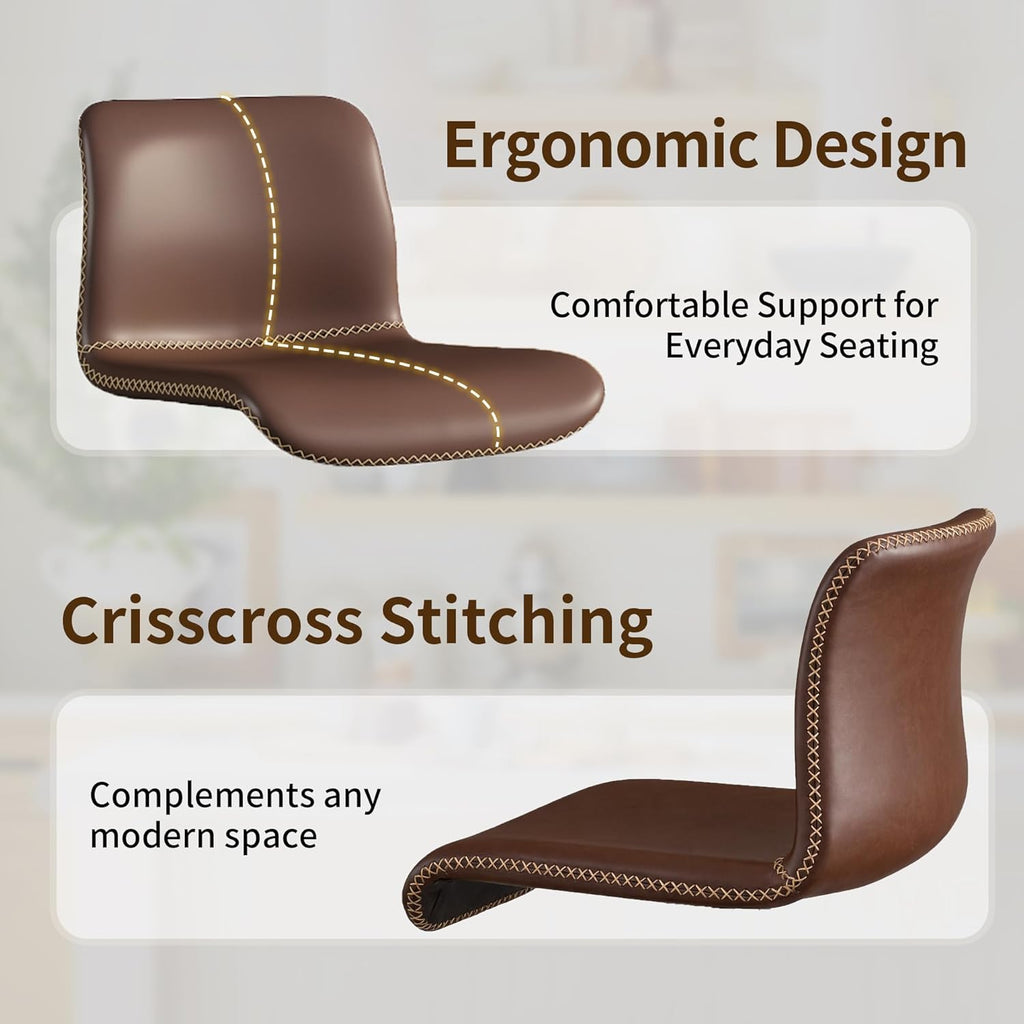 Swivel Bar Stools Set of 4, Counter Height Bar Stools with Back, Adjustable Bar Stools 24" to 32", Brown Faux Leather