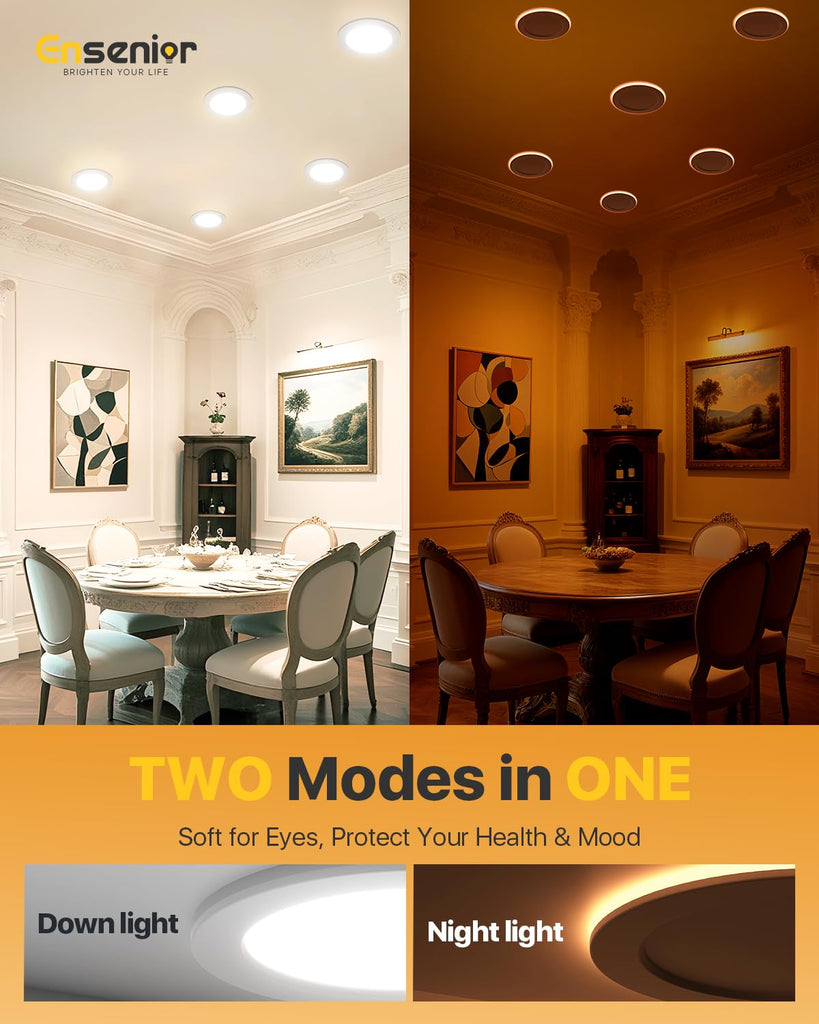 12 Pack 4 Inch LED Recessed Ceiling Light with Night Light, Dimmable, 2700K-5000K 5CCT, 750LM 9W 120V, High