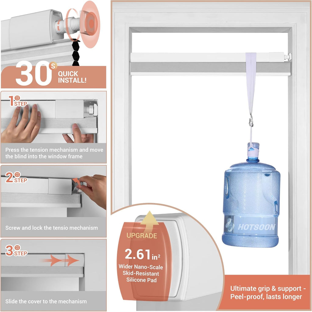No Drill Blackout Cellular Shades,White | Cordless Honeycomb Blinds for Indoor Windows, No Tools Shades, Easy
