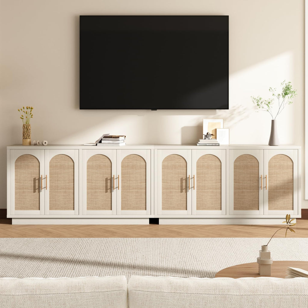 59" Rattan Sideboard Buffet Cabinet with Storage, 4 Arched Doors