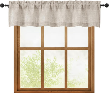 Linen Valances for Windows 1 Pcs, Light Filtering Textured Short Small Valance Curtains (1 Panel) Basement