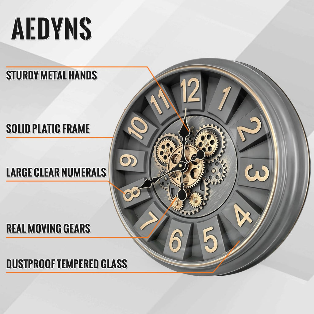 18 Inch Industrial Steampunk Moving Gear Wall Clock Battery Operated