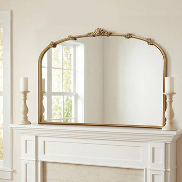 Large Vintage Gold Mirror: 40"x29" Antique Fireplace Arched Mirror