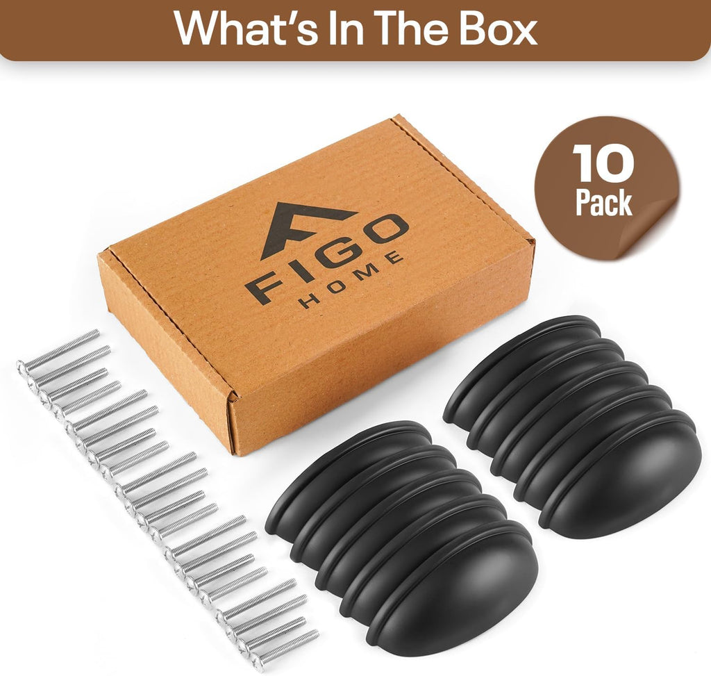 Cup Drawer Pulls - 10 Pack - Matte Black Cabinet Handles 3 Inch - Matte Black Cabinet Pulls - Cabinet Cup Pulls for