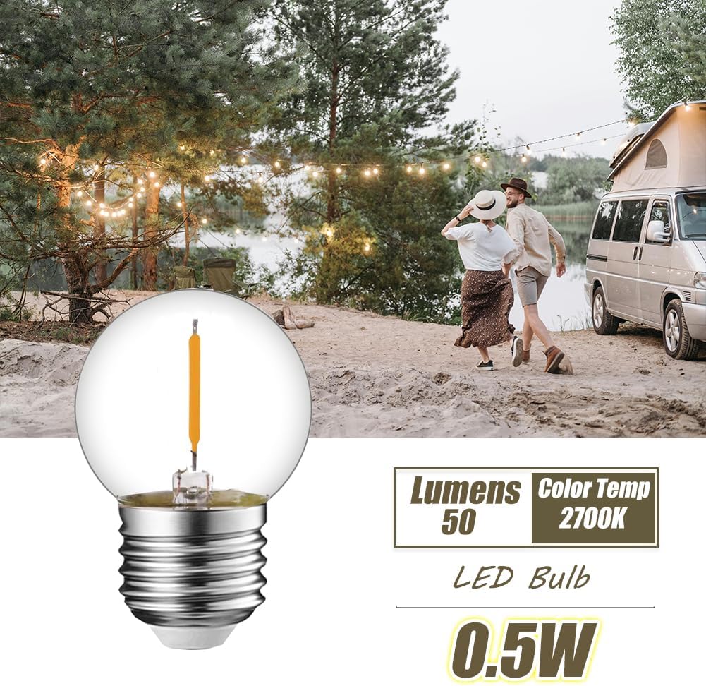 LED Filament Mini Globe Light Bulbs 0.5W Equivalent to 5 Watt Incandescent - E26 Medium Base 2700K Warm
