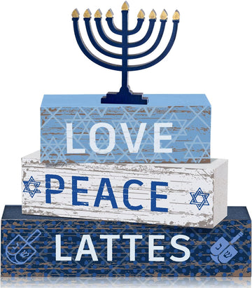 Hanukkah Wooden Table Decorations - Set of 4