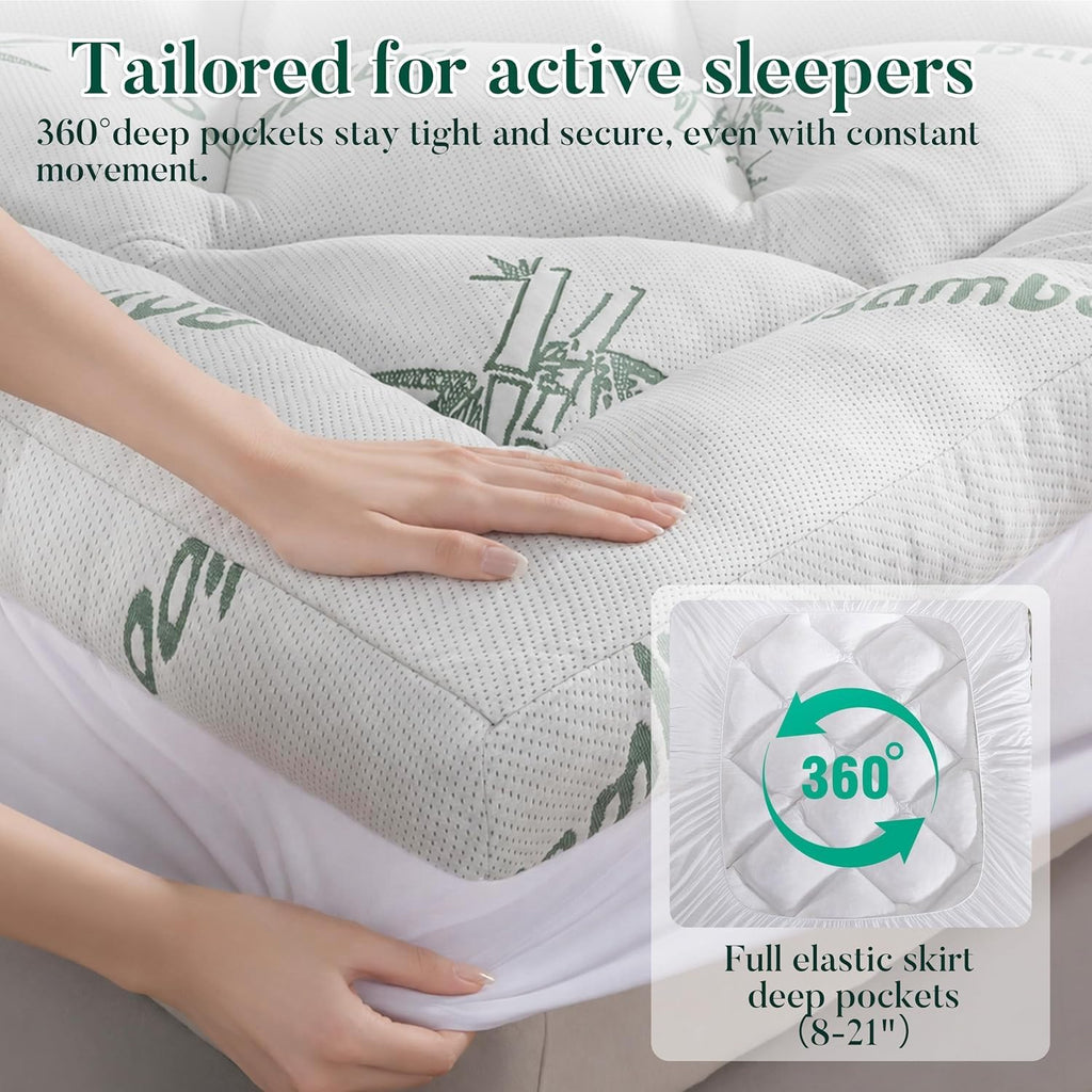 3 inch Memory Foam Mattress Topper Queen Size - Viscose Made from Bamboo Cooling Air Layer for Hot Sleepers,Thick