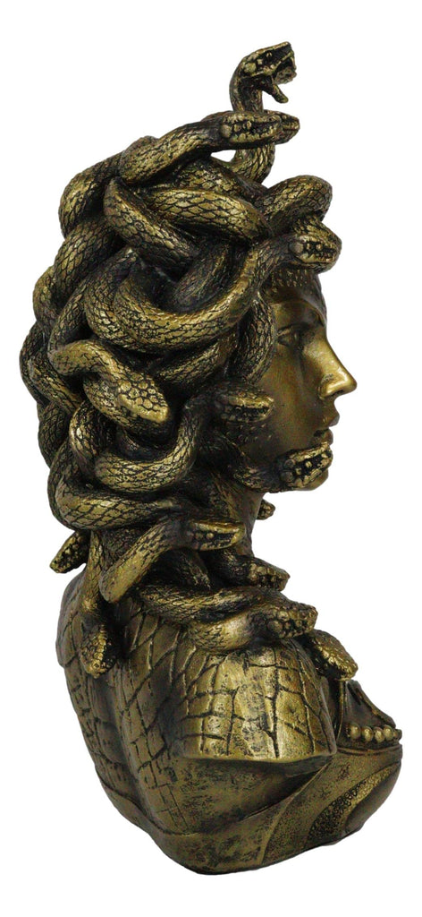 Greek Mythology Gorgon Sisters Goddess Medusa with Wild Snakes Hair and Armored Scales Skin Bust Statue 10" Tall