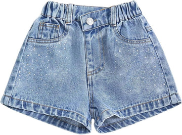 Girl's Jean Shorts Sparkly Rhinestone Denim Shorts Summer Jorts
