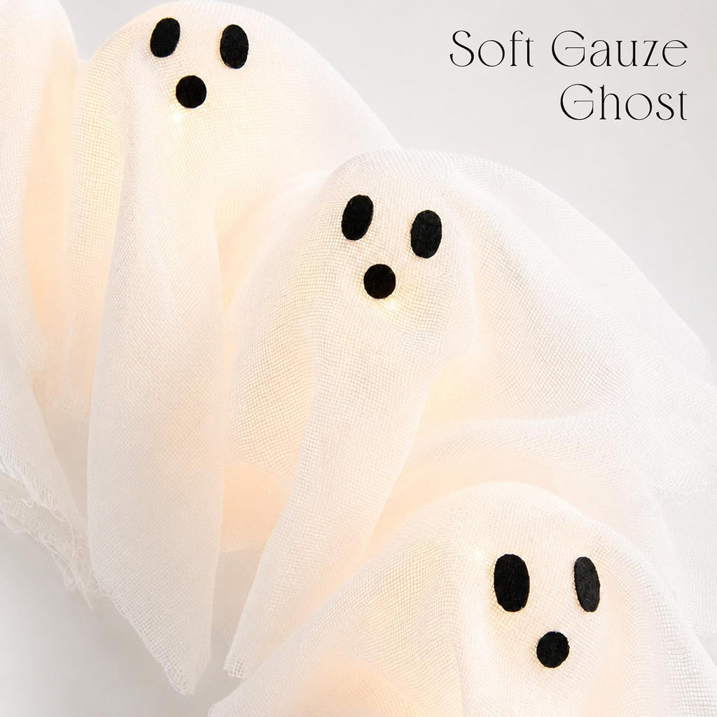 Halloween Decorations Outdoor - 22" Cute Lit Ghost Wreath