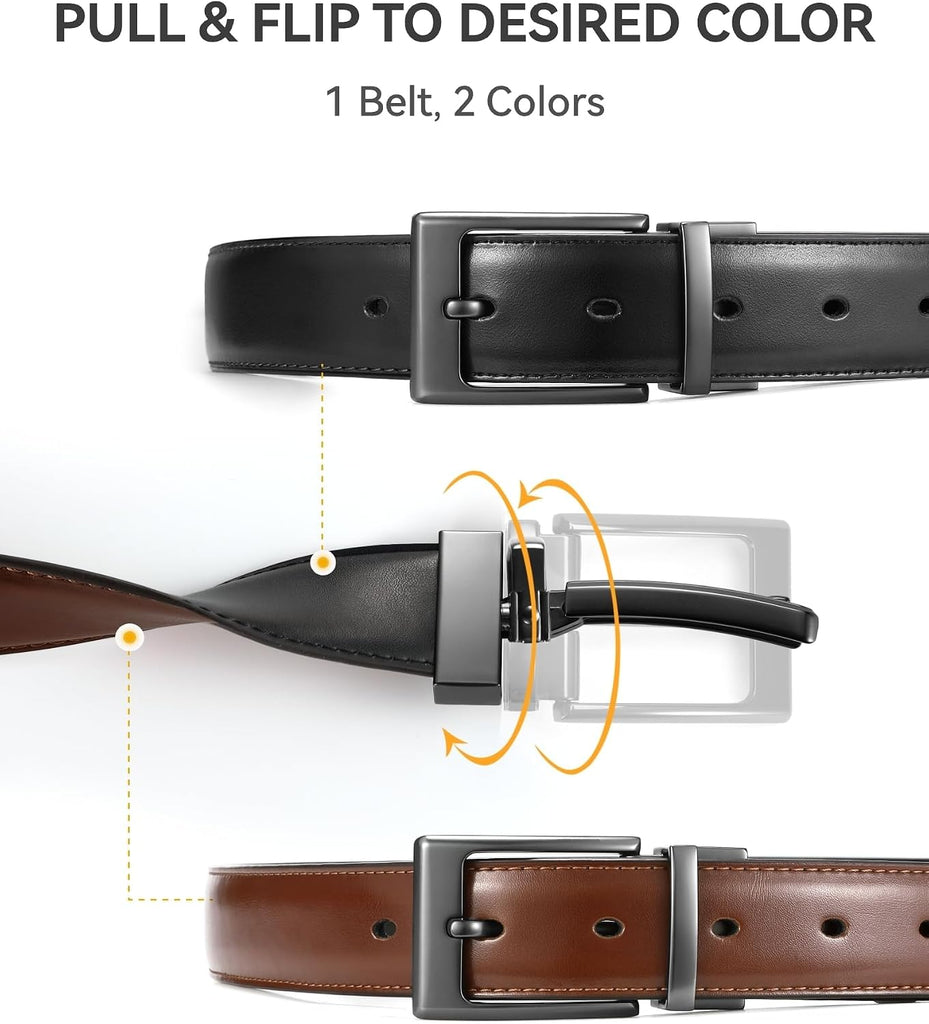 Boys Reversible Dress Belt 1 Piece - 1.25" Leather Belt for Kids