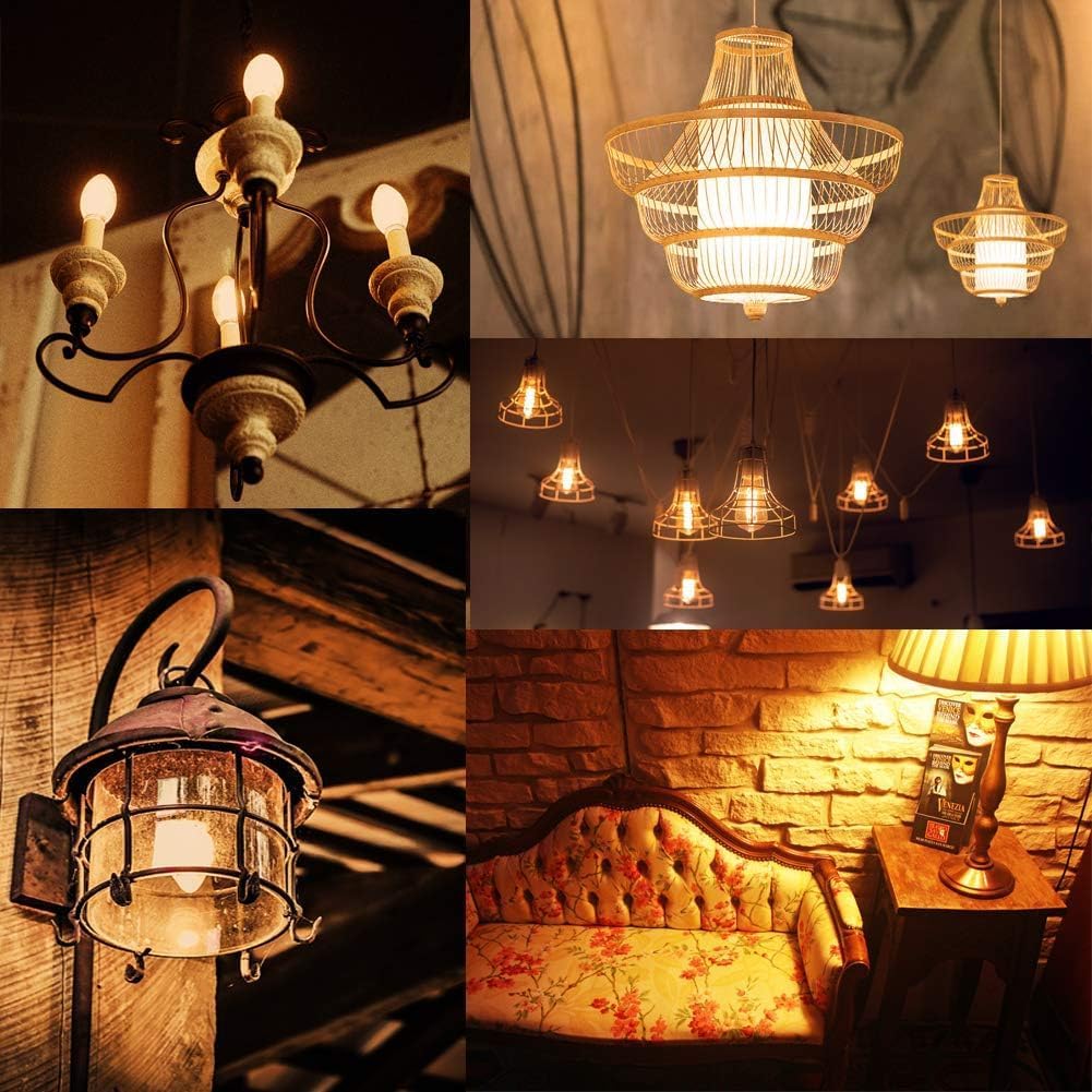LED Filament Chandelier Bulb 4W, Vintage Classic Edison Style, E26 Standard Base Amber Glass Light Bulbs, Gold Tint