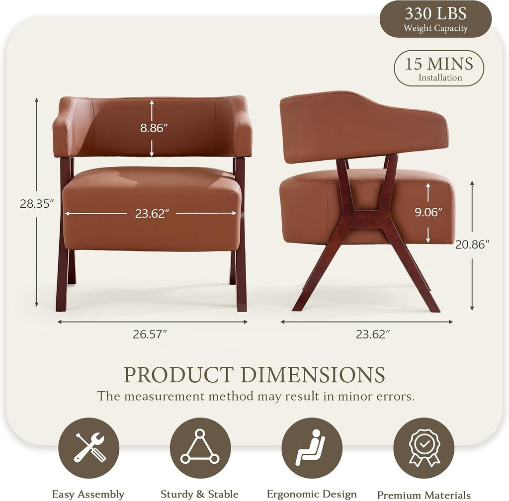Faux Leather Barrel Accent Chair with Solid Wood Frame (Brown,1)