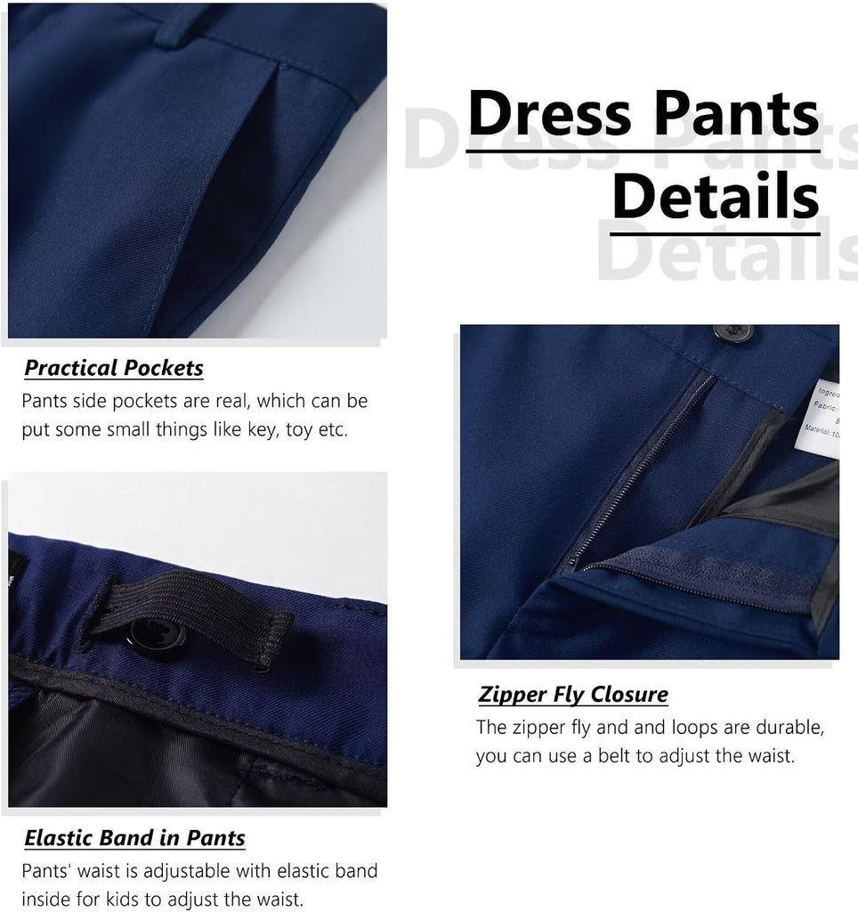 Boys Suit Kids Dress Pants Vest Suits Set with Shirt Tie Pocket Square