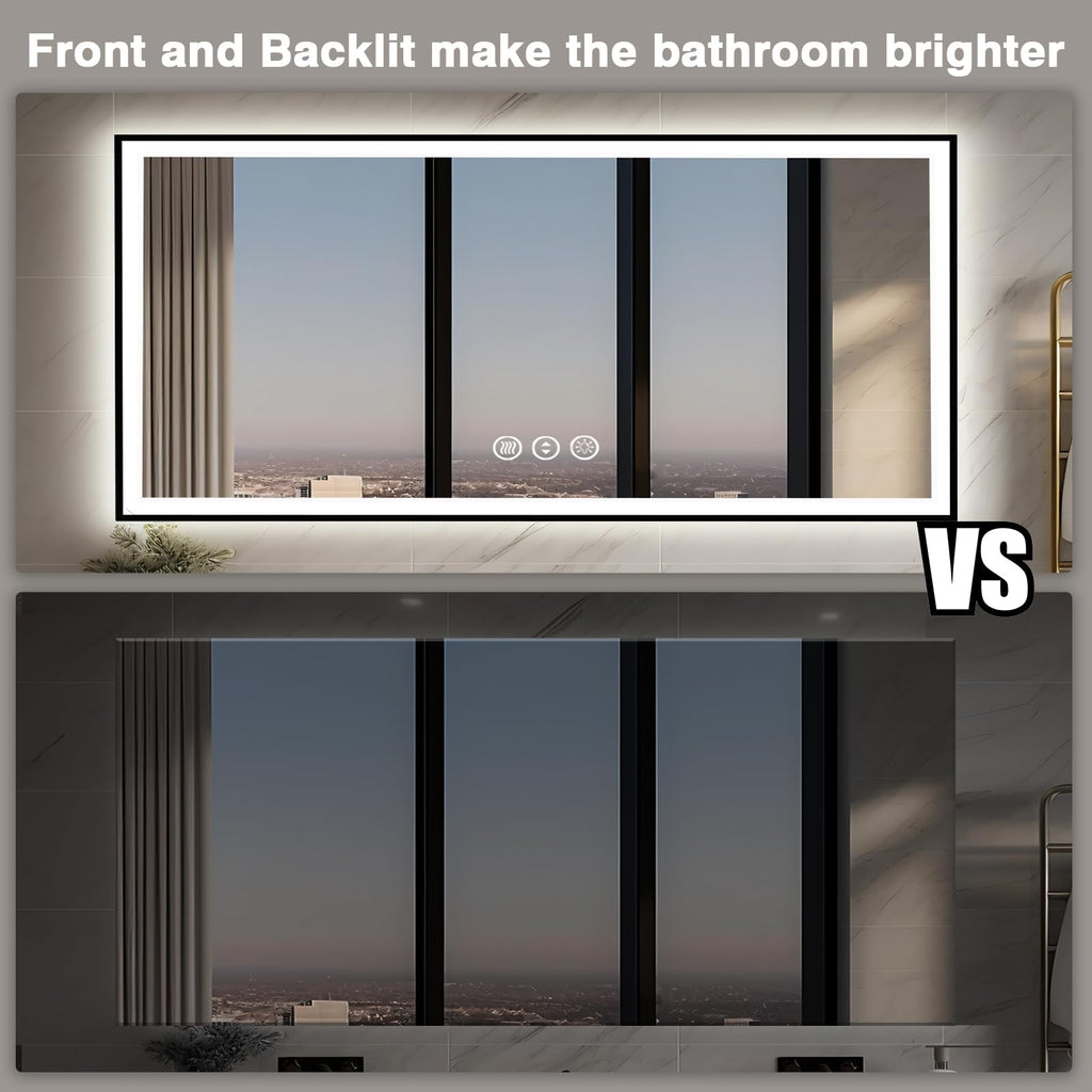 72x32 LED Bathroom Vanity Mirror - Black Aluminum Framed