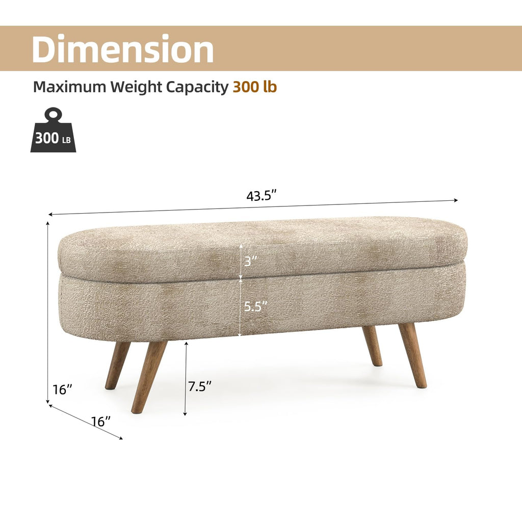 Storage Ottoman Bench, 43.5" Boucle Upholstered Entryway Shoe Seat Bench with Storage, Modern Padded Blanket Chest