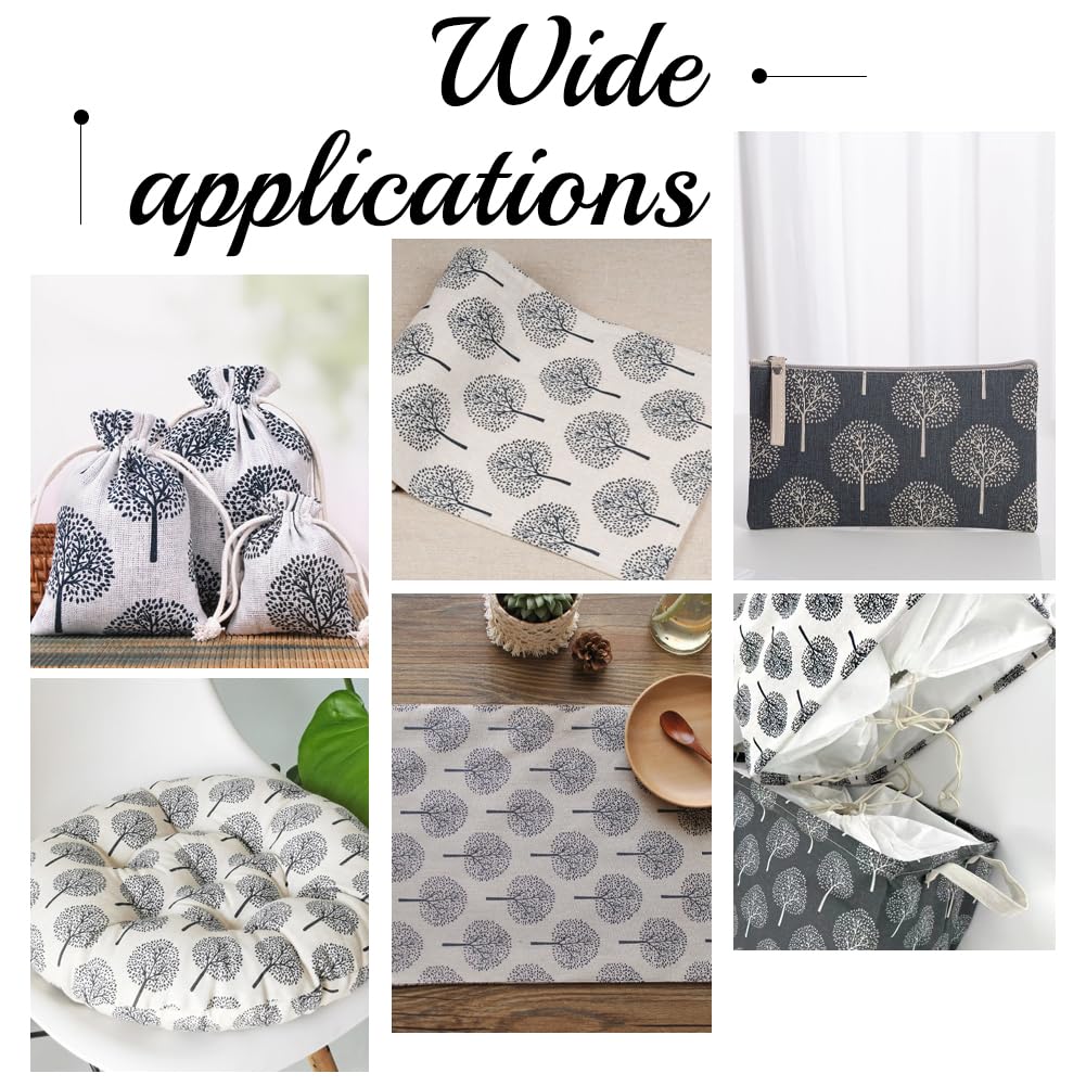 1.09 Yards 62.21 Inch Tree Linen Fabric Black Trees Soft Breathable Upholstery Linens Lightweight Quilting Cloth