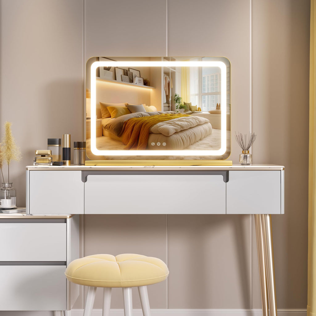 Vanity Mirror with Lights and Bluetooth Speaker, 32" x 21.7" LED Makeup Mirror, Lighted Makeup Mirror with Dimmable 3