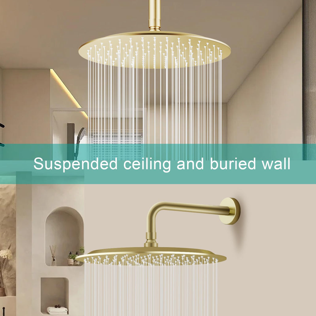 All Metal 12Inch Rain Shower Head - Heavy Duty Stainless Steel, Easy Install, High Water Flow, Ultra-Thin Modern