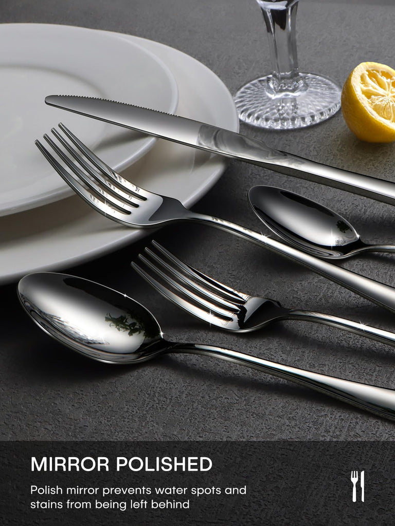 60 Piece Silverware Set, Black Flatware Sets for 12 Food-Grade Stainless Steel Cutlery Utensils Include Spoon Knife