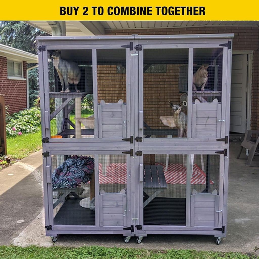 Cat House Outdoor Catio Cat Enclosures on Wheels 70.9" Kitty House with Upgraded Resting Box, Waterproof Roof