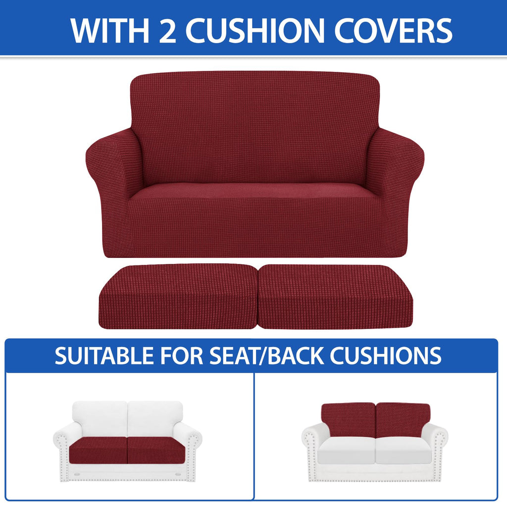 3 Piece Loveseat Covers for 2 Cushion Couch, Super Soft Couch Slipcovers with Seat Cushion Cover Thick Durable