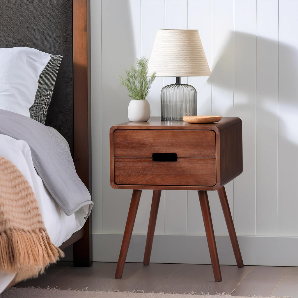 Brown Mid Century Modern Nightstand, Scandinavian Bedside Table