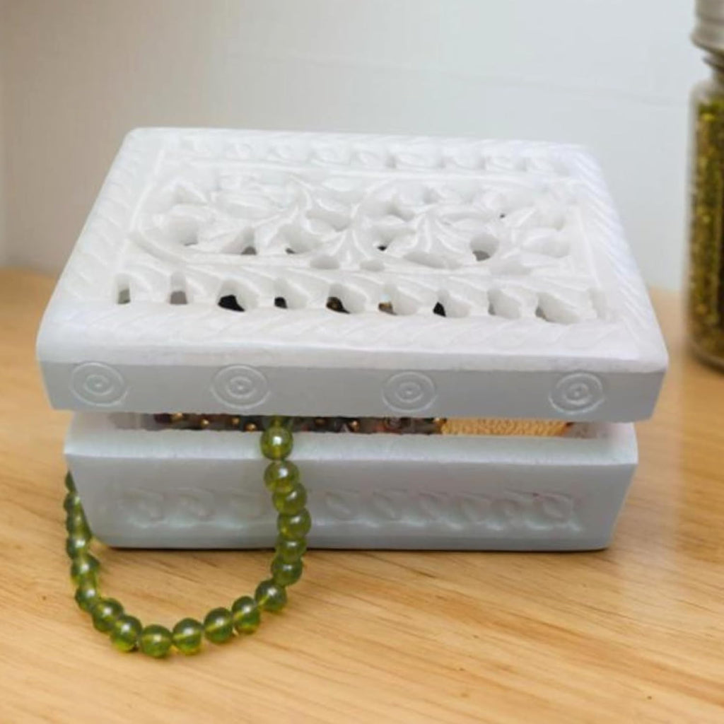 Vintage Onyx Marble Alabaster lid Hinged Footed Trinket Jewelry Box 3x4 inch - Decorative Treasure Box With Engraved