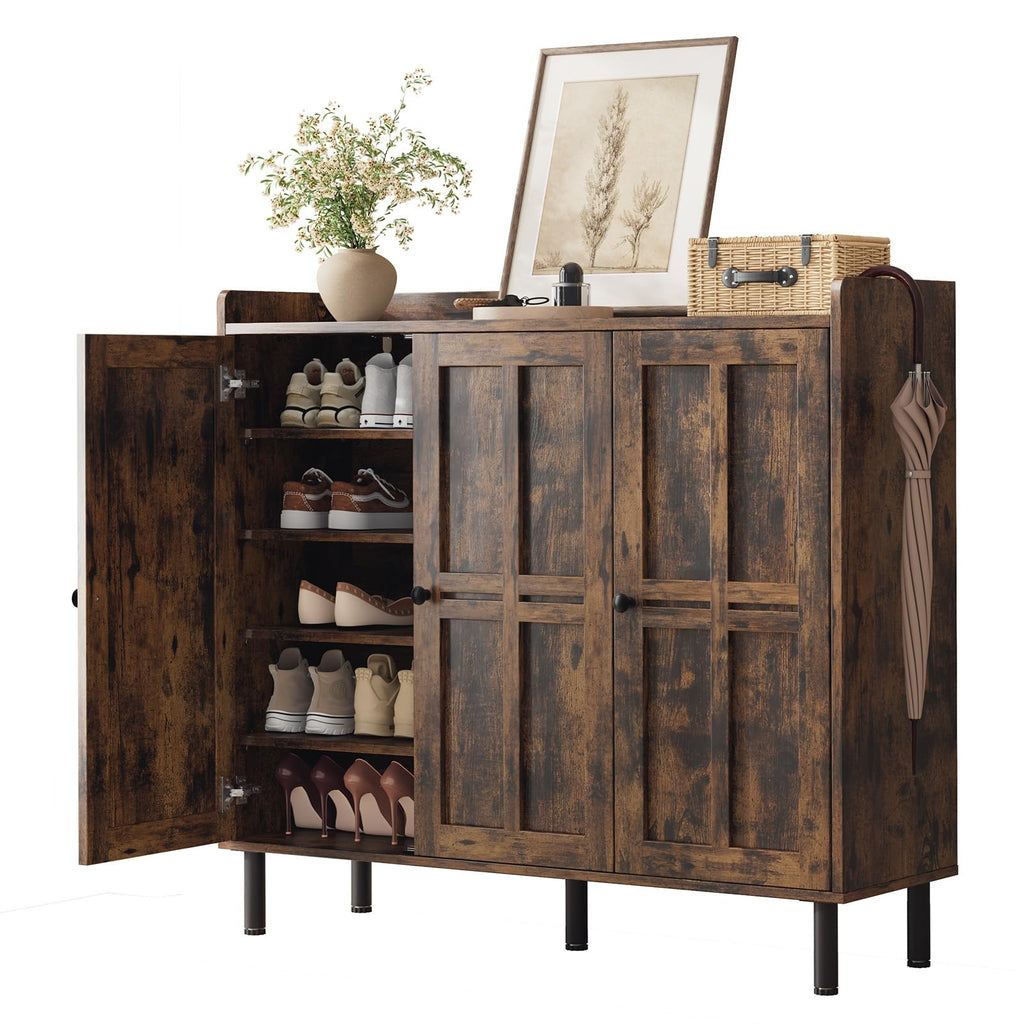 Shoe Cabinet with 3 Doors, Shoe Rack, Rustic Brown