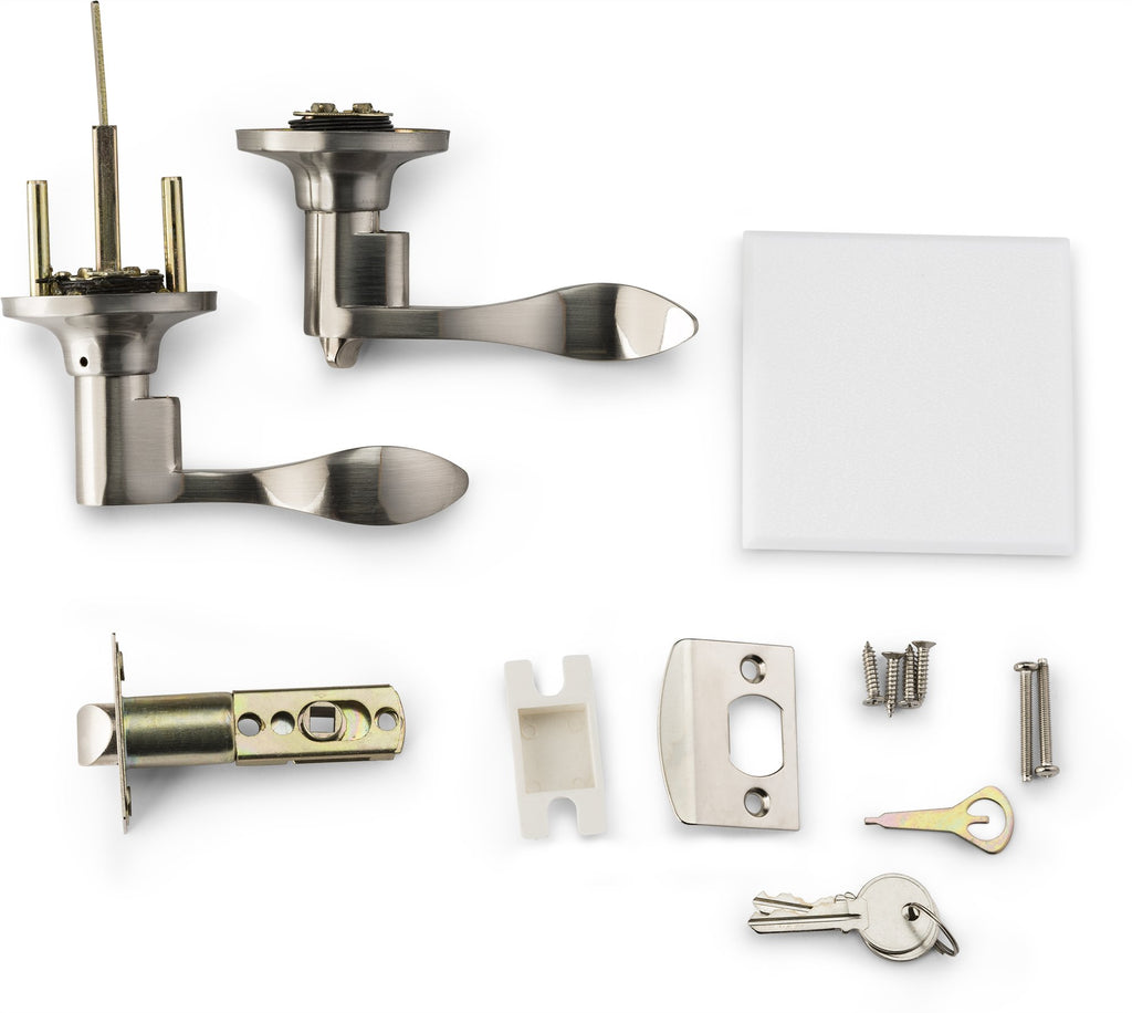 Entrance Lever Door Handle [Lock with Two Keys] or Front Door with a Satin Nickel Finish, Reversible for Right & Left