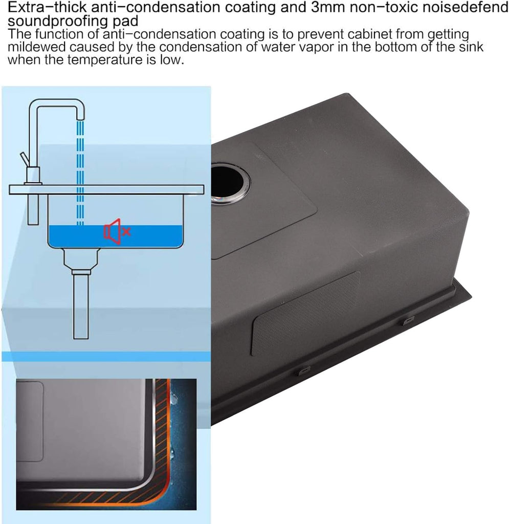 33 Inch Black Drop Sink - VOKIM33x22Inch Top Mount Sink | Workstation Stainless Steel Drop In Sink 16 Gauge Single