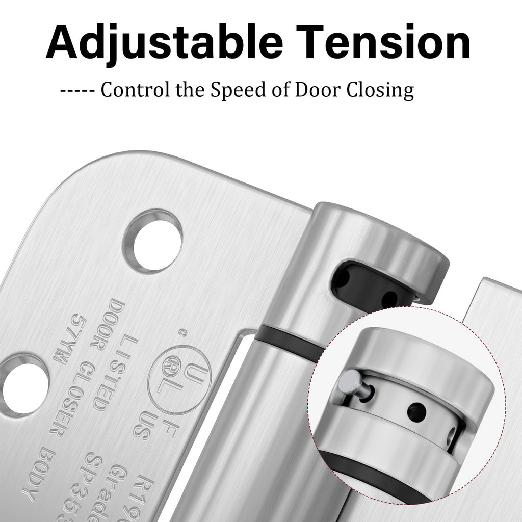 3 Pack 4Inch Brushed Nickel Spring Door Hinges 5/8" Radius Corner