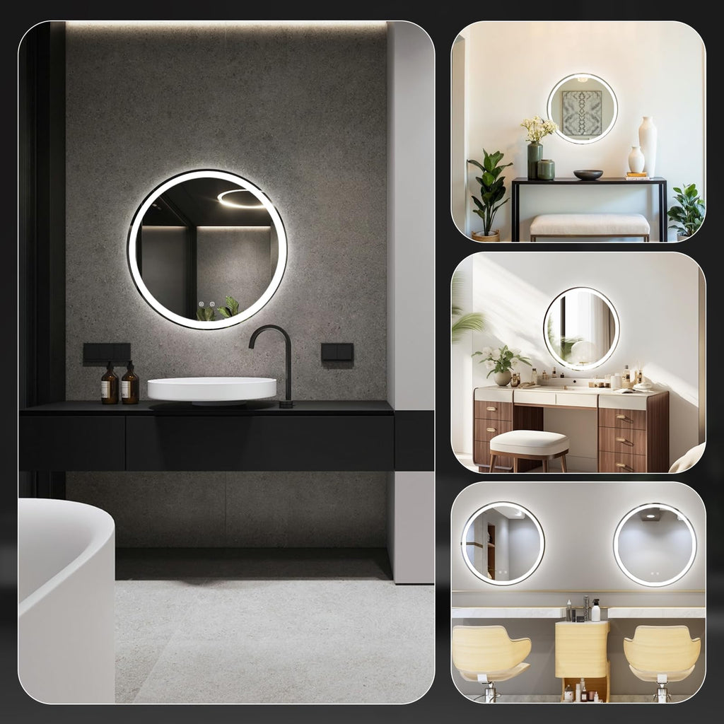 28 Inch Round LED Bathroom Mirror with Lights, Circle Vanity Mirror