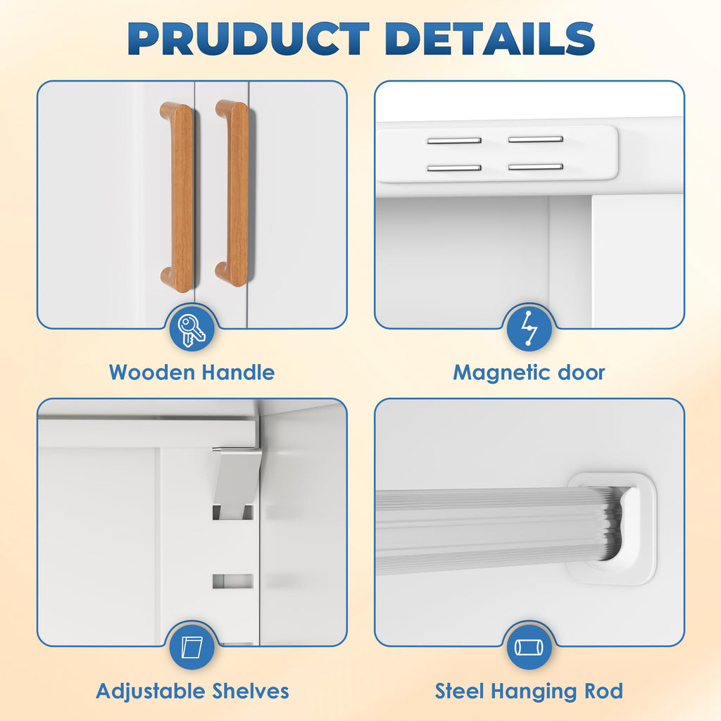 Metal Armoire Wardrobe Closet, 71" Metal Clothing Storage Cabinets with 2 Doors, 1 Adjustable Shelf and 2 Drawers