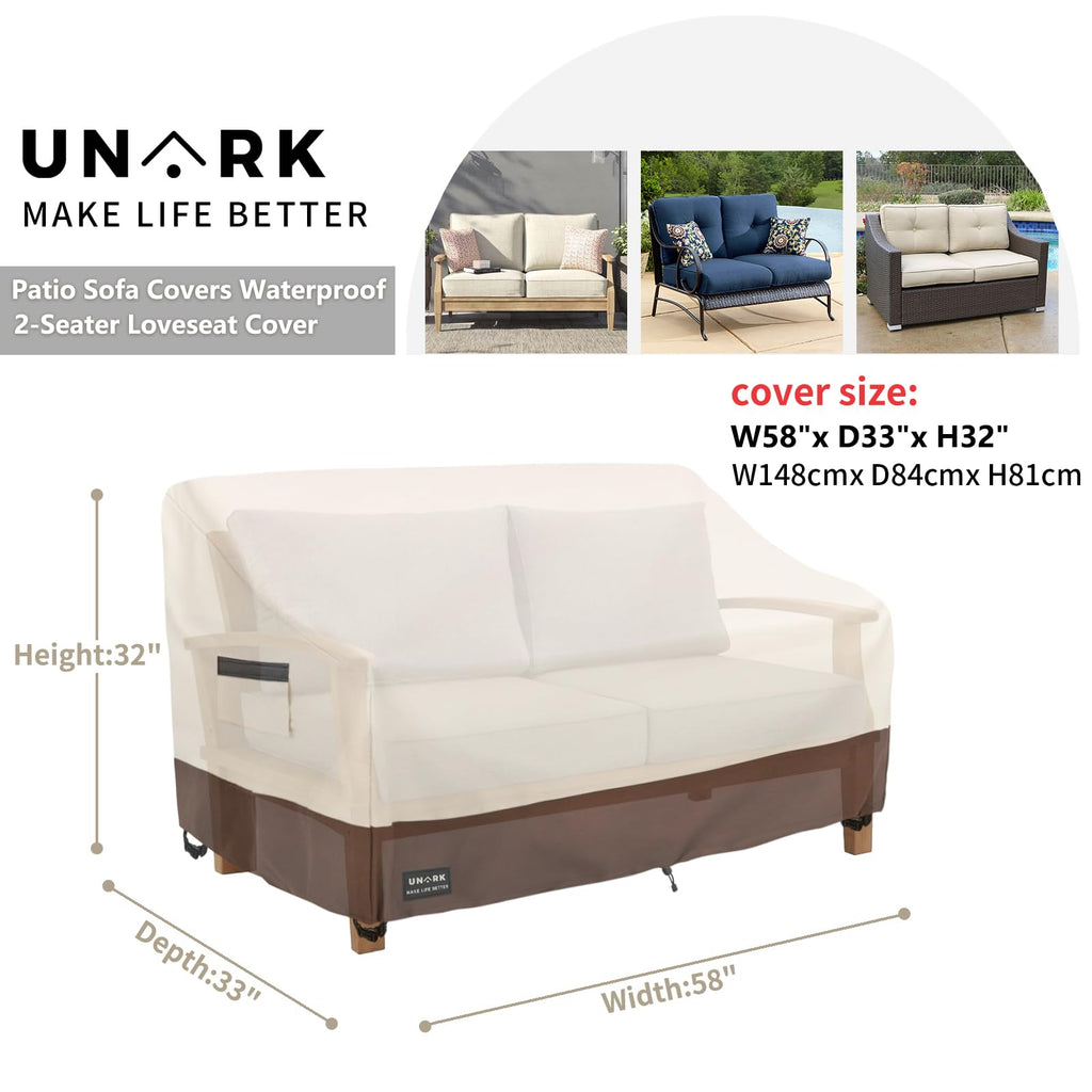 Outdoor 2-Seater Loveseat Cover, Waterproof Heavy Duty Patio Furniture Covers, 58W x 33D x 32H Inches Outdoor Couch