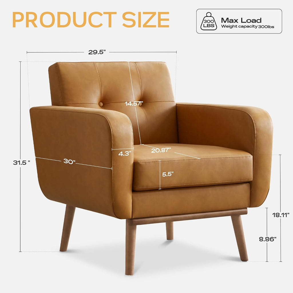 Leather Accent Chairs, Living Room Chairs (Brownish Yellow) - Set of 2