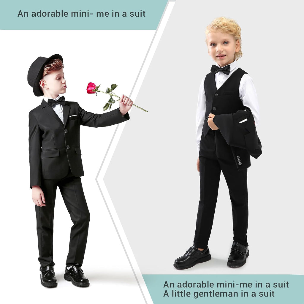 Boys Slim Fit Suit, Formal Tuxedo Dress Suit Set for Teenage Boy 5Pcs Toddler Suits Wedding Outfit Homecoming