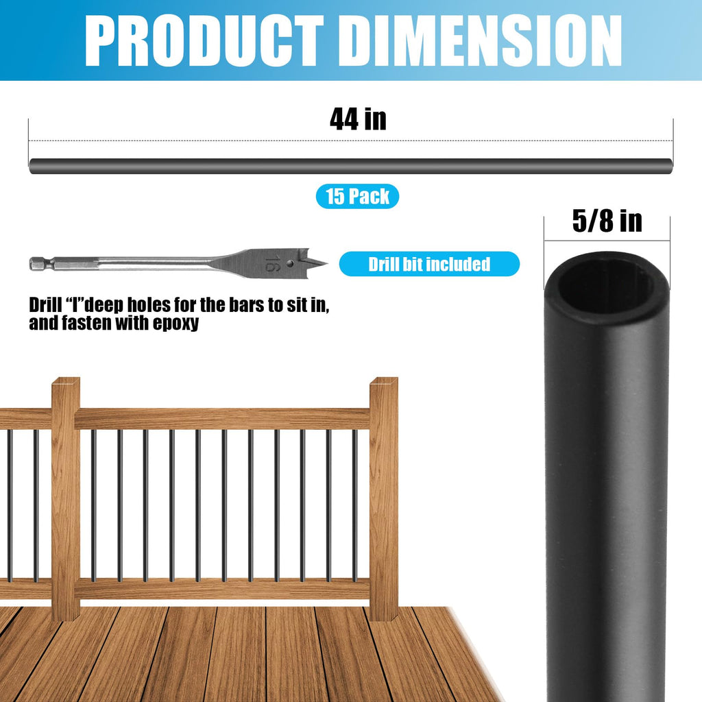 Iron Stair Balusters 5/8" Round 44" Long - 15Pack Hollow Plain Spindles