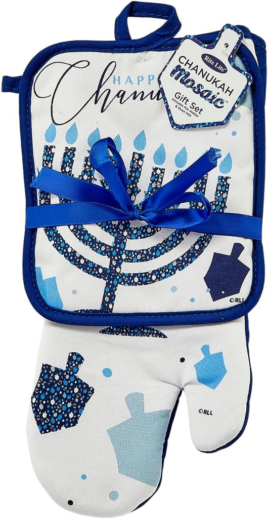 Hanukkah Hostess Gift Oven Mitt & Pot Holder Set - Stylish & Elegant Jewish Holiday Party Decorations - Set of 2