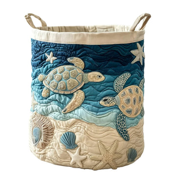 Sea Turtle Quilted Laundry Hamper Ocean Wave Starfish Boho Quilted Baskets