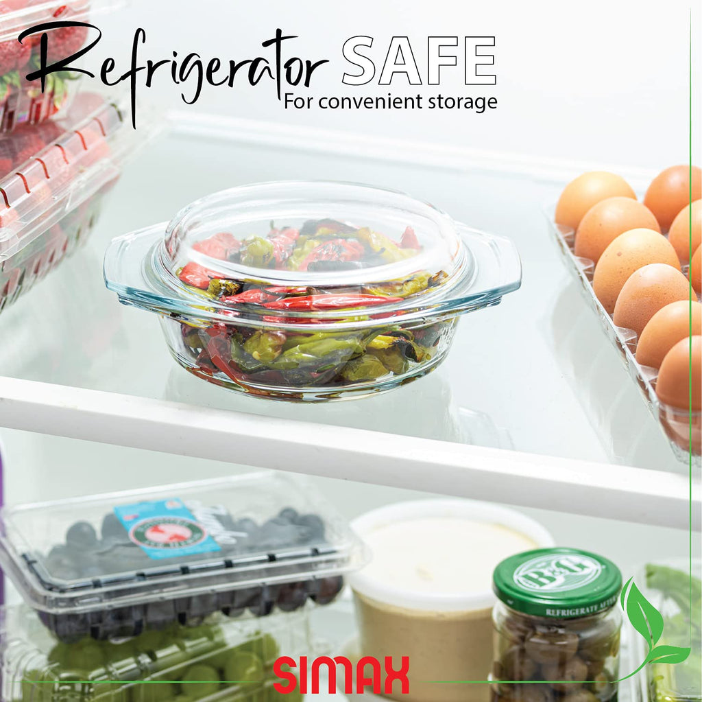 Glass Casserole Dish, Clear Glass Round Casserole Dish with Lid and Handles, 1 Quart Covered Bowl for Cooking
