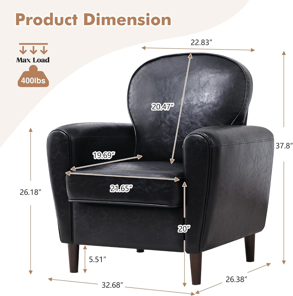 Accent Chair, Faux Leather Mid Century Modern Arm Chairs with Thick Cushion and Back, Comfy Upholstered Reading Chair
