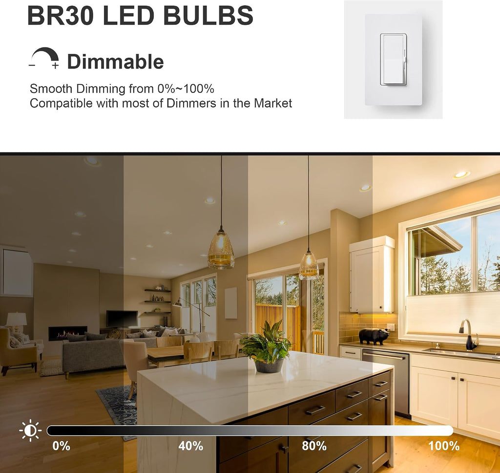 BR30 LED Recessed Can Light Bulb 65W Equivalent 2700K Warm White