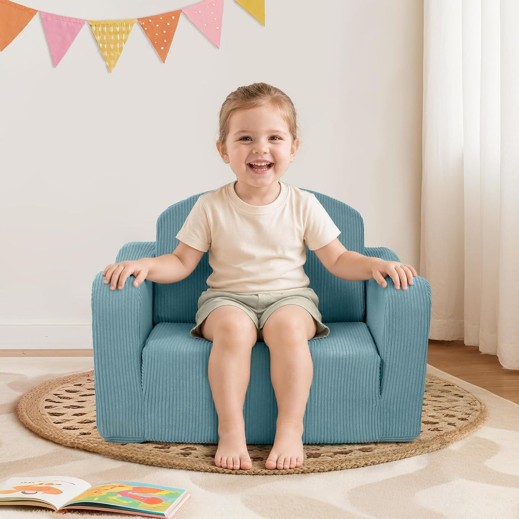 Kids Sofa Chair, in-1 Kids Couch, Fold Out Foam Sofa, Blue