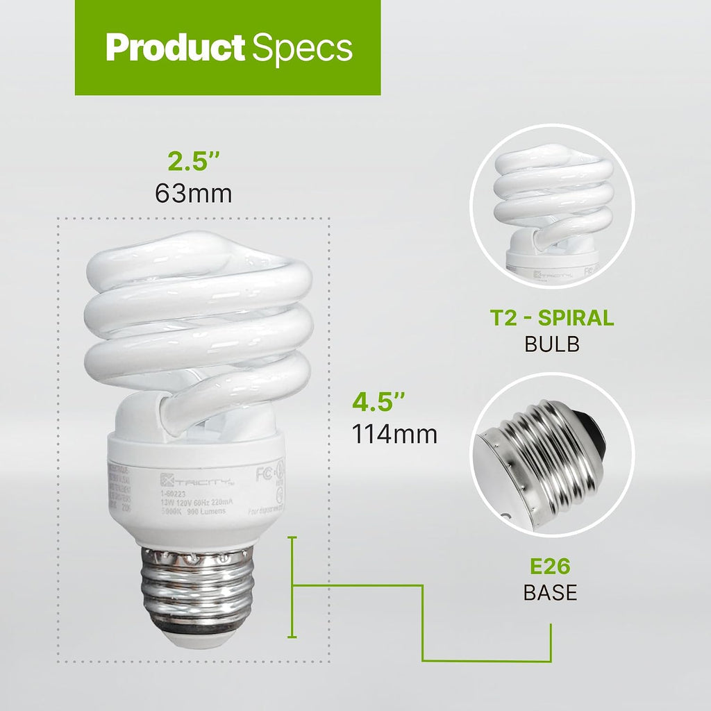 Compact Fluorescent Light Bulb T2 Spiral, E26 Base