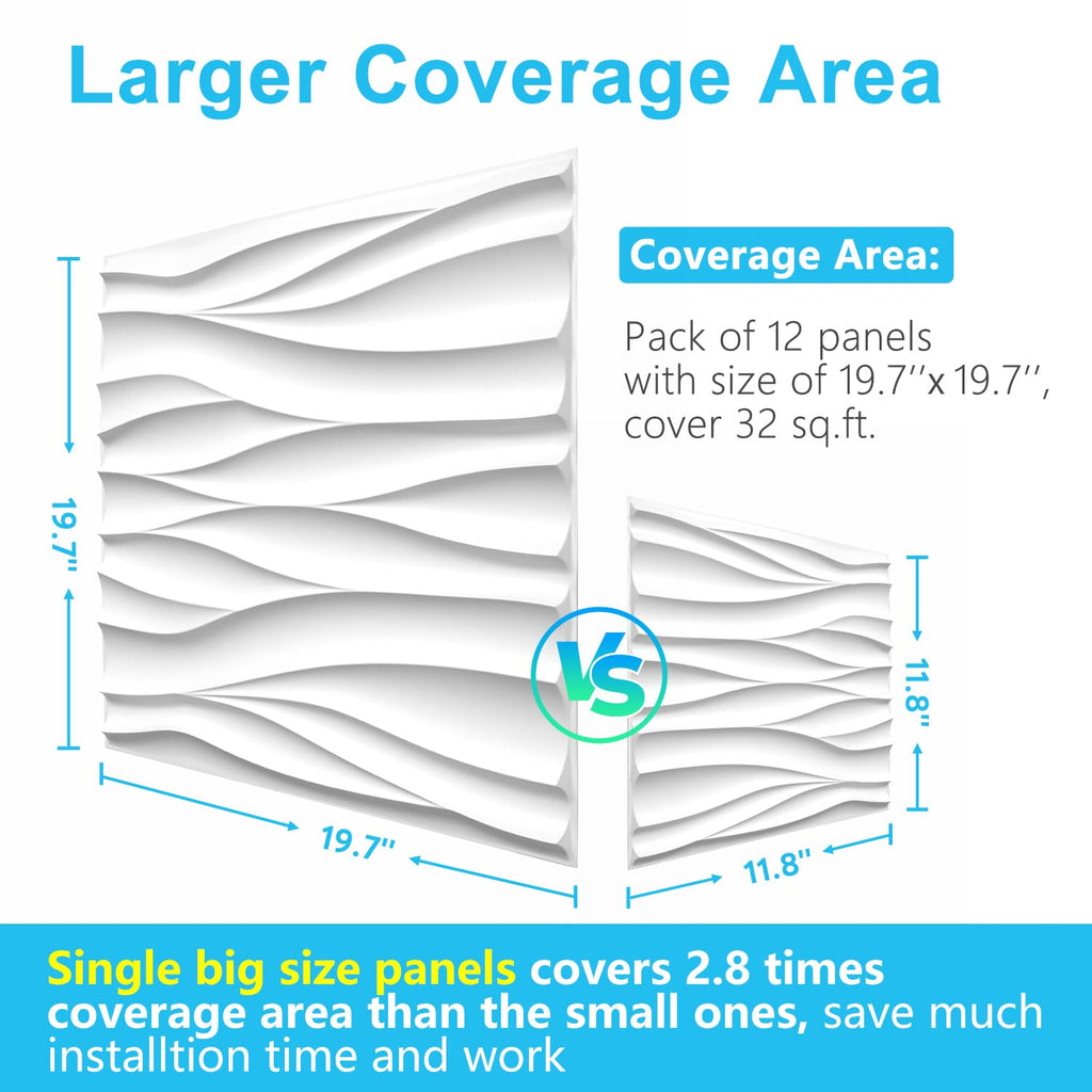 Wave 3D Wall Panels, White, 19.7" x 19.7", 12 Pack